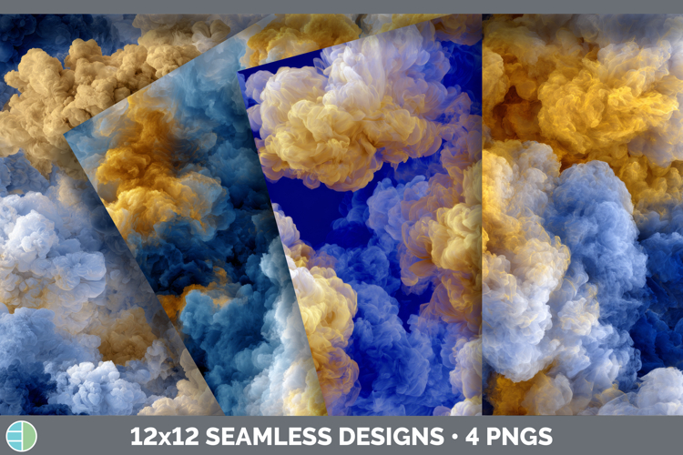 Cobalt and Mustard Yellow Seamless Smoke Clouds Textured Bac