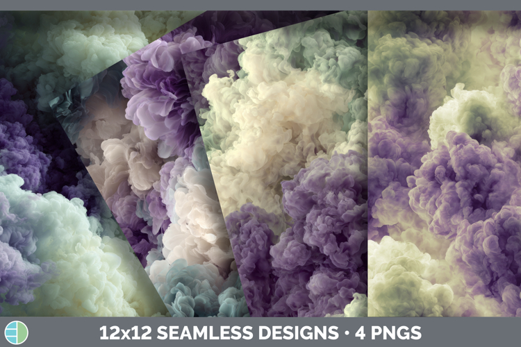 Sage Green and Purple Seamless Smoke Clouds Textured Backgro