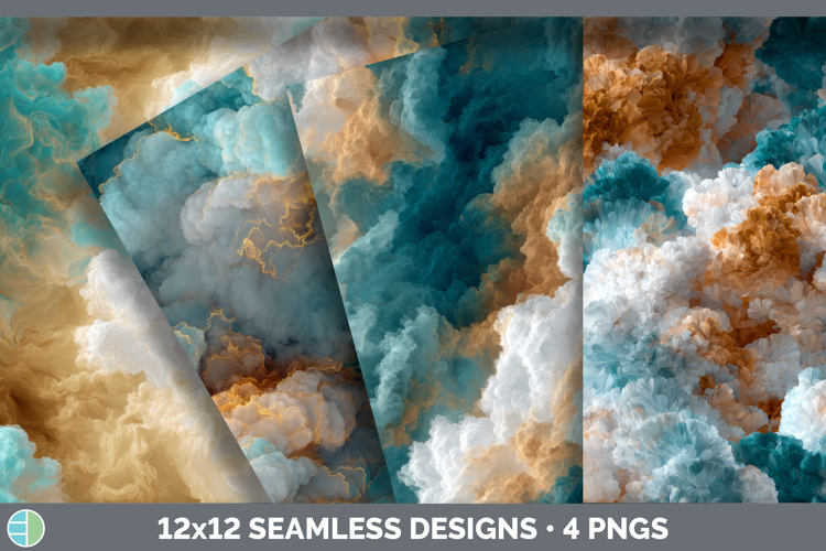 Turquoise and Copper Seamless Smoke Clouds Textured Backgrou