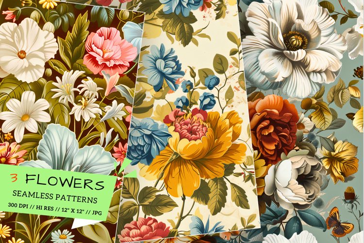 Vibrant Retro Spring Floral Digital Paper, Spring Pattern