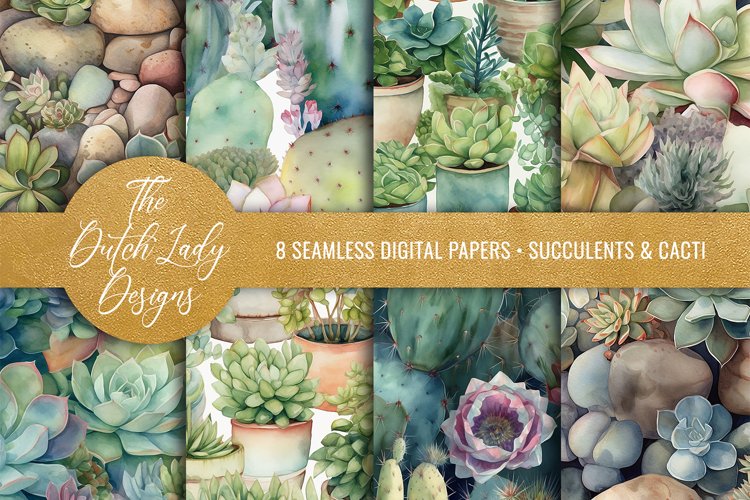 Seamless Succulent & Cactus Patterns - Seamless Backgrounds