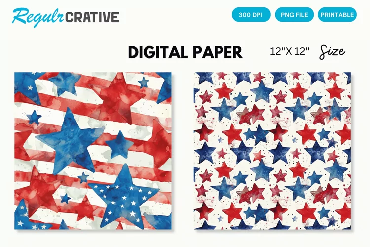Seamless Watercolor 4th of July Digital Paper