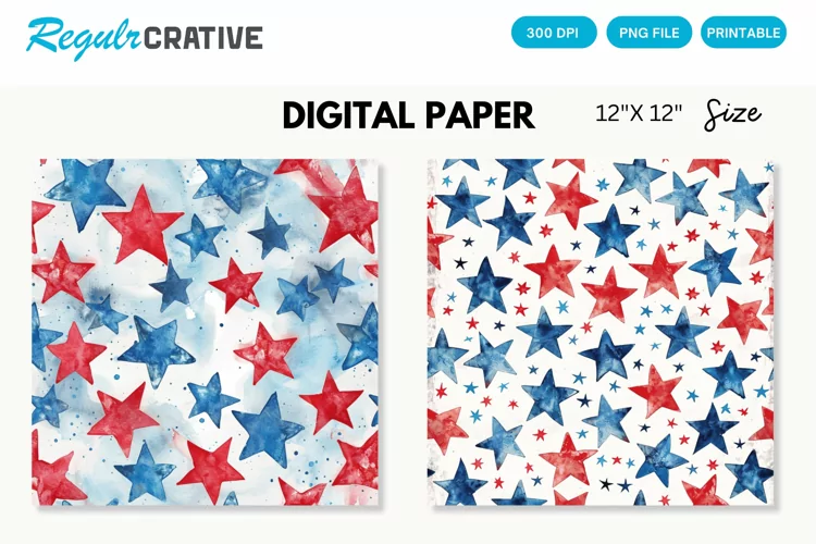 Seamless Watercolor 4th of July Digital Paper