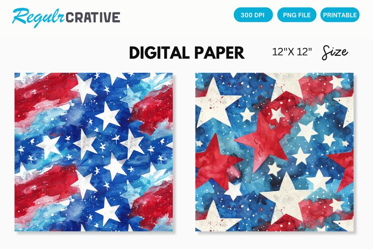 Seamless Watercolor 4th of July Digital Paper