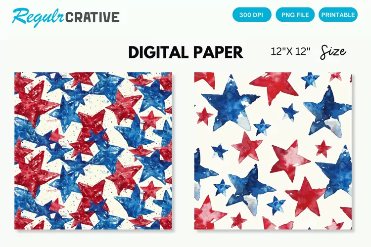 Seamless Watercolor 4th of July Digital Paper