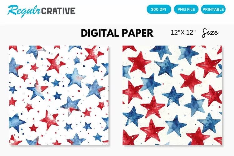 Seamless Watercolor 4th of July Digital Paper