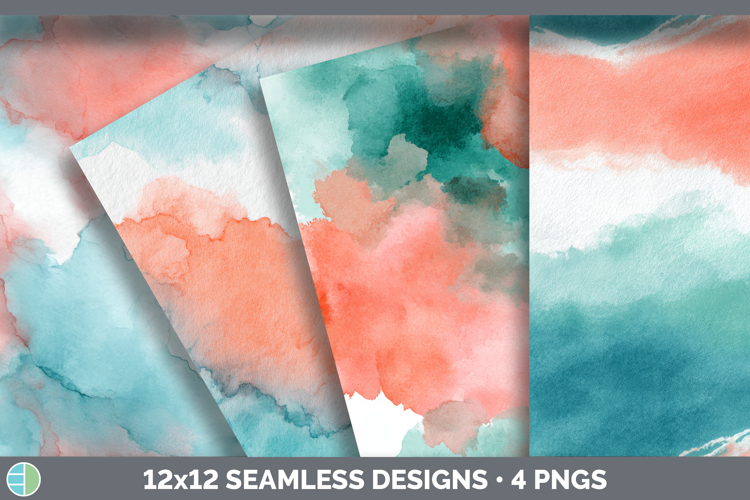Aqua and Coral Seamless Watercolor Textured Background Paper
