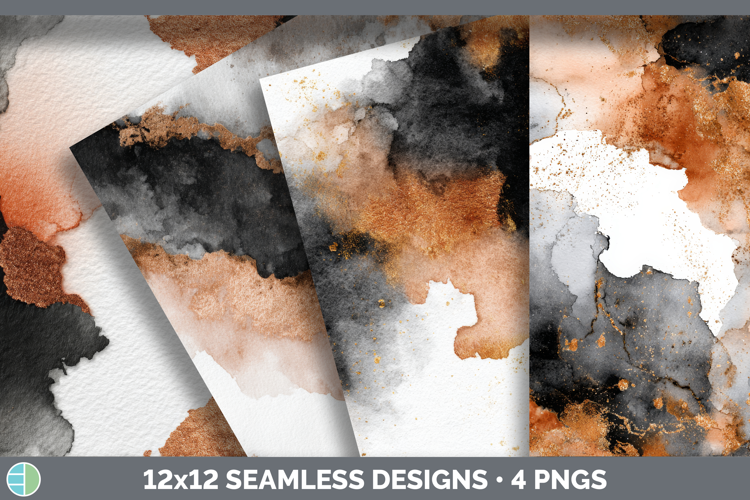 Black and Copper Seamless Watercolor Textured Background Pap