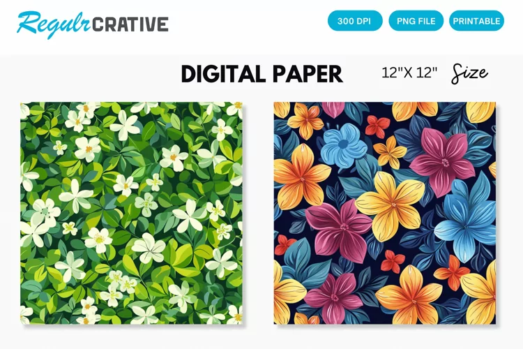 Watercolor Blooms Seamless Digital Paper, Blooms Pattern