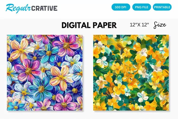 Watercolor Blooms Seamless Digital Paper, Blooms Pattern