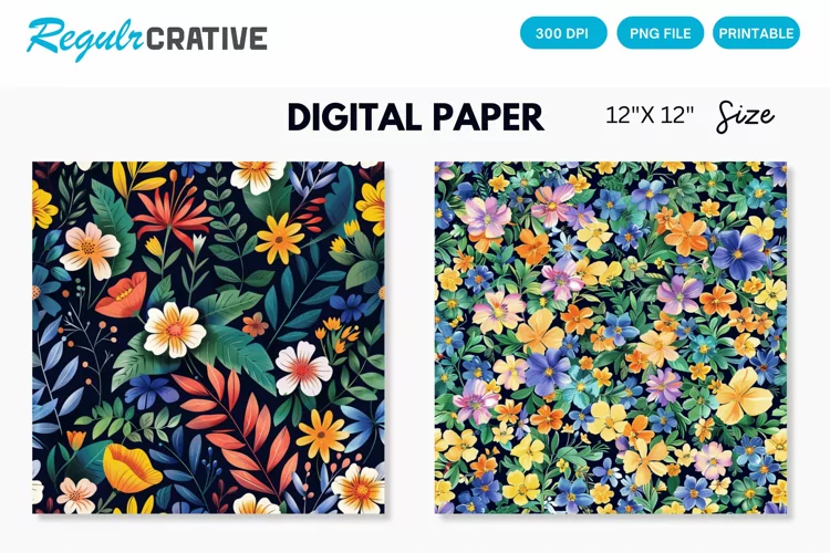 Watercolor Blooms Seamless Digital Paper, Blooms Pattern
