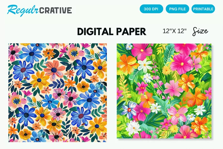 Watercolor Blooms Seamless Digital Paper, Blooms Pattern