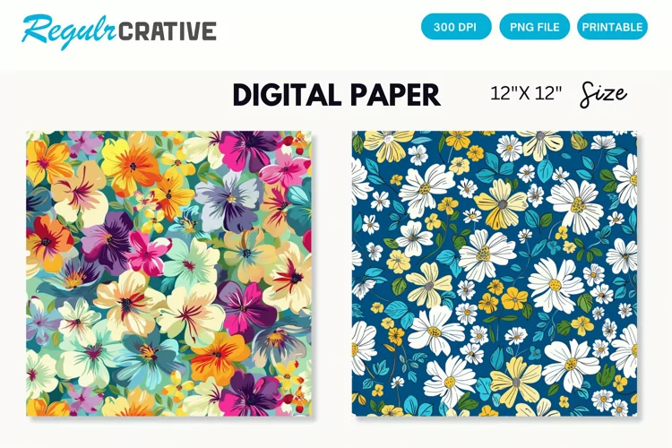 Watercolor Blooms Seamless Digital Paper, Blooms Pattern