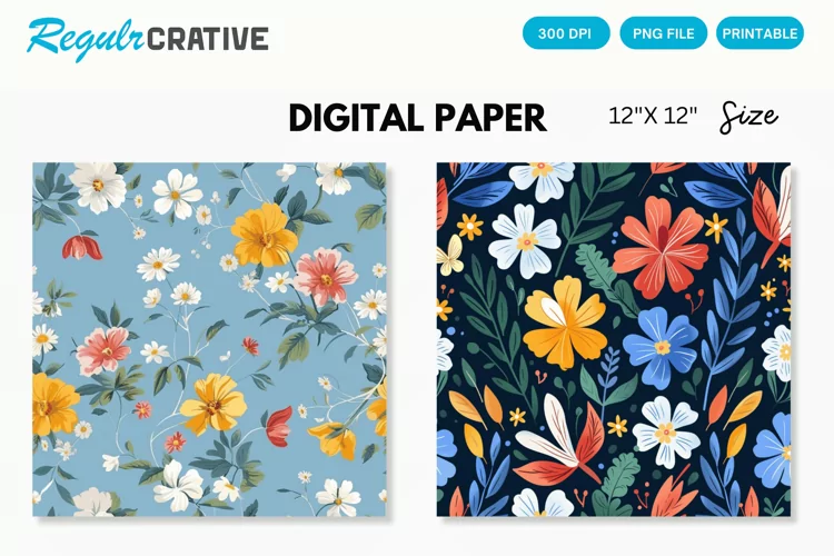 Watercolor Blooms Seamless Digital Paper, Blooms Pattern