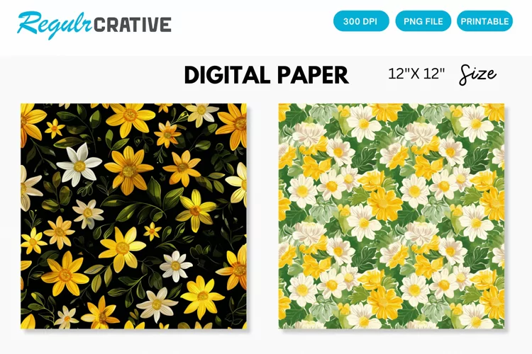 Watercolor Blooms Seamless Digital Paper, Blooms Pattern