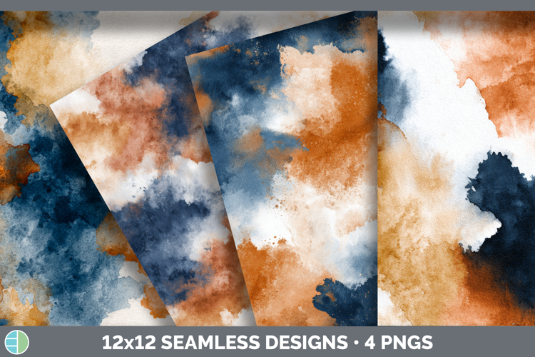 Burnt Orange and Navy Seamless Watercolor Textured Backgroun