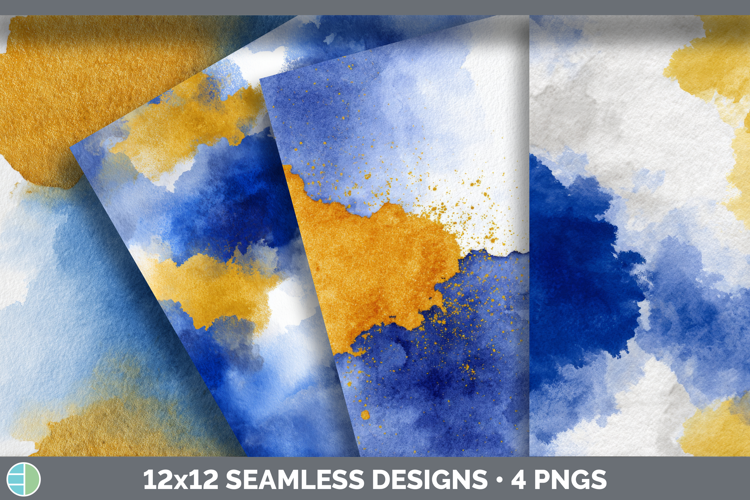 Cobalt and Mustard Yellow Seamless Watercolor Textured Backg
