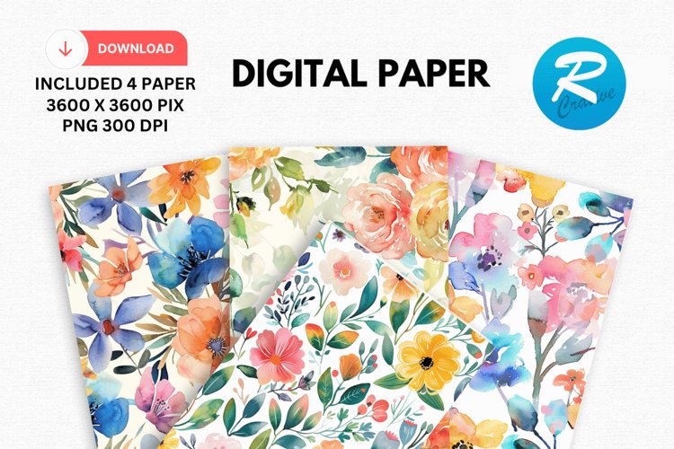 Watercolor Floral Digital Paper, Floral Background