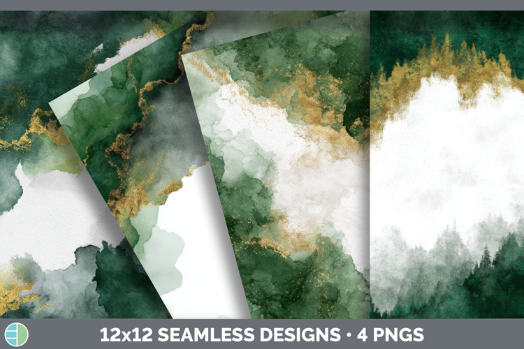 Forest Green and Ivory Seamless Watercolor Textured Backgrou