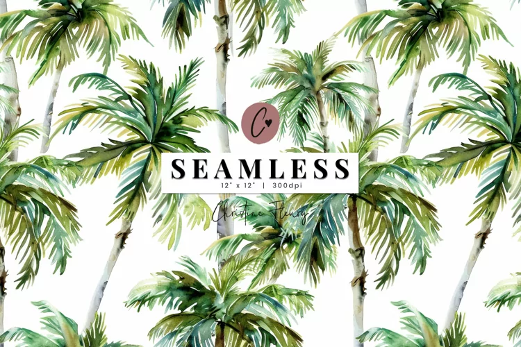 Seamless Watercolor Palm Trees Pattern