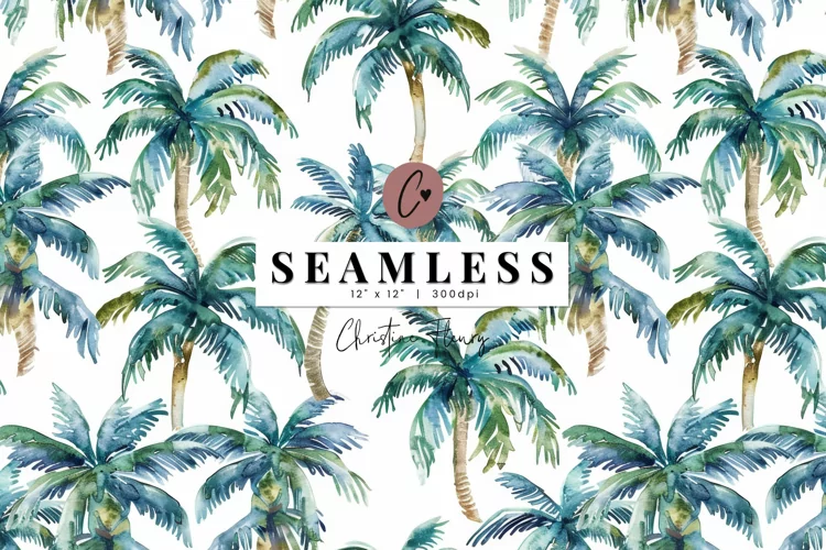 Seamless Watercolor Palm Trees Pattern