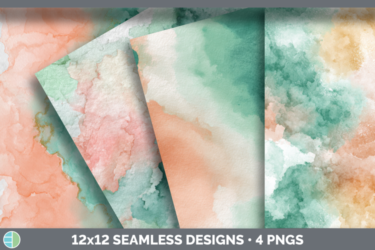 Peach and Mint Green Seamless Watercolor Textured Background