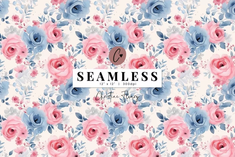 Seamless Soft Pink & Blue Roses Pattern