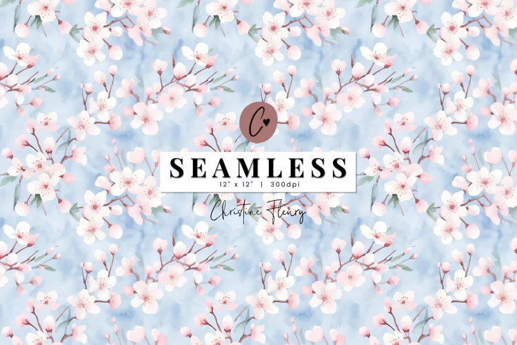 Seamless Soft Pink & Blue Cherry Blossoms Pattern