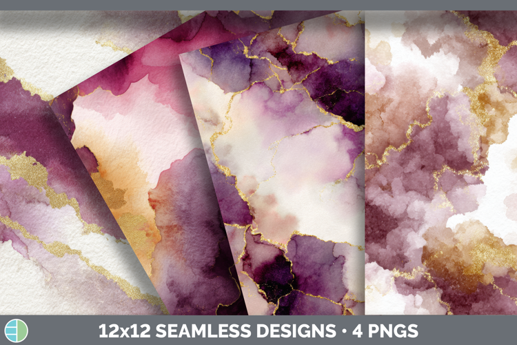 Plum Purple and Gold Seamless Watercolor Textured Background