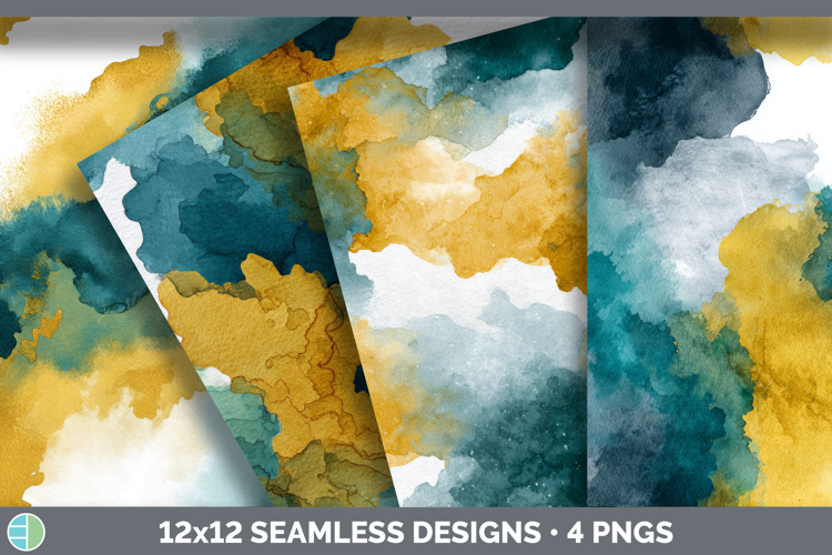 Yellow and Teal Seamless Watercolor Textured Background Pape