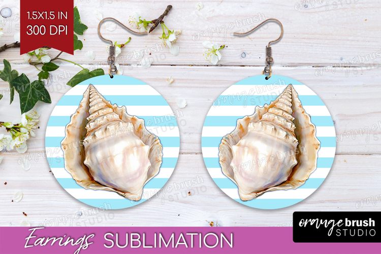 Seashell Nautical Round Earrings Sea Quotes PNG Sublimation