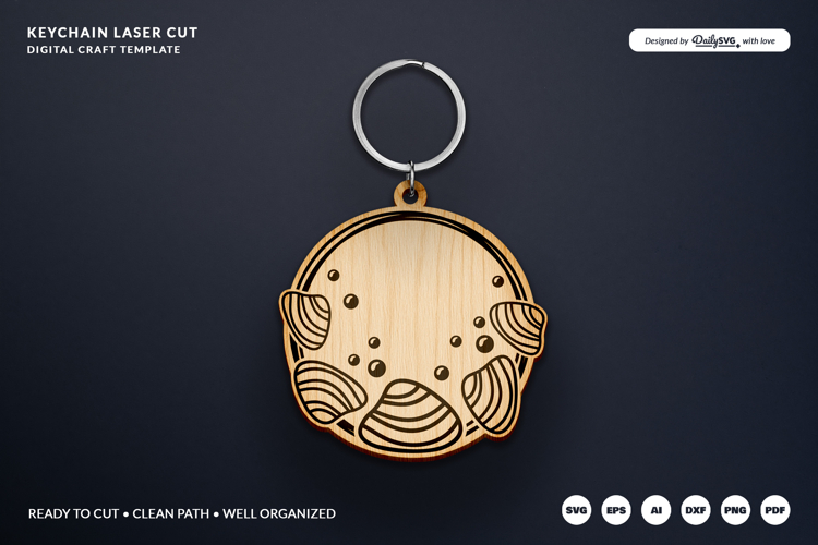 Seashell Round Keychain SVG - Ocean Summer Laser Cut