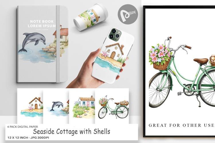 Digital Paper Seaside Cottage
