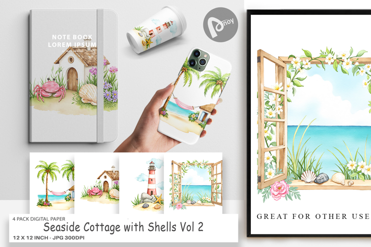 Digital Paper Seaside Cottage