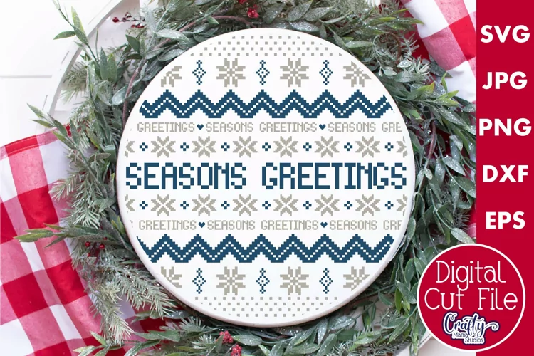 Seasons Greetings Ugly Christmas Sweater Round Sign Svg
