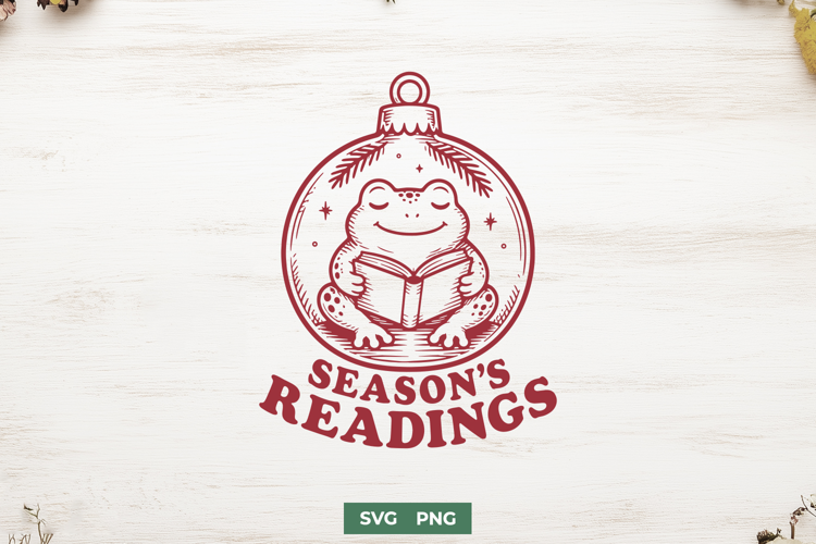 Seasons Readings SVG, Christmas Frog PNG, Bookish Holiday