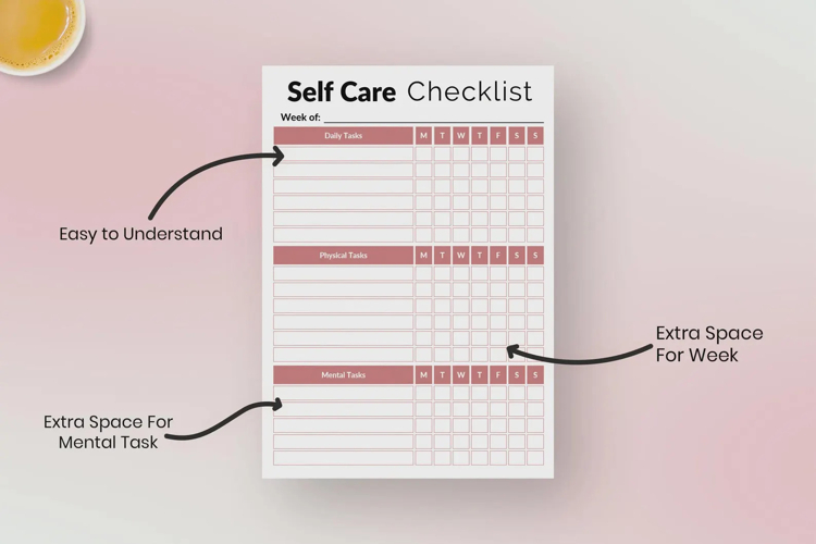 Printable Self Care Checklist Template