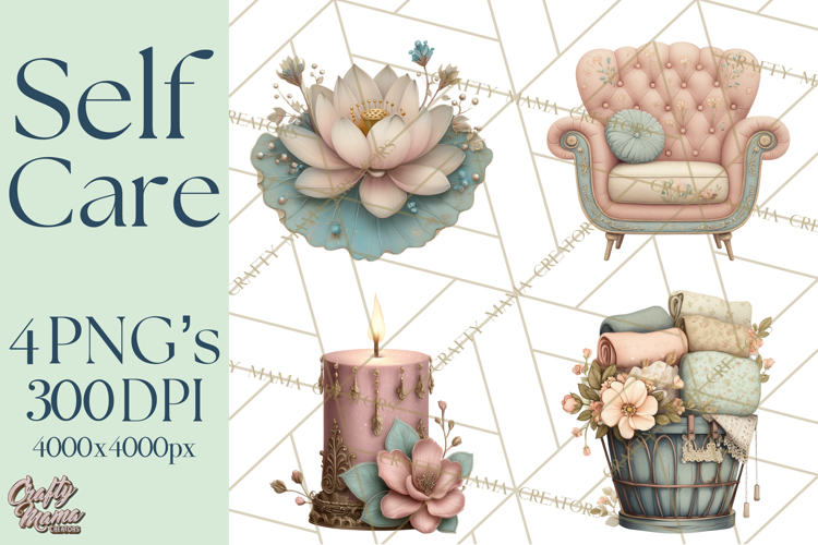Self Care Clipart PNG, Pastel Wellness Icons