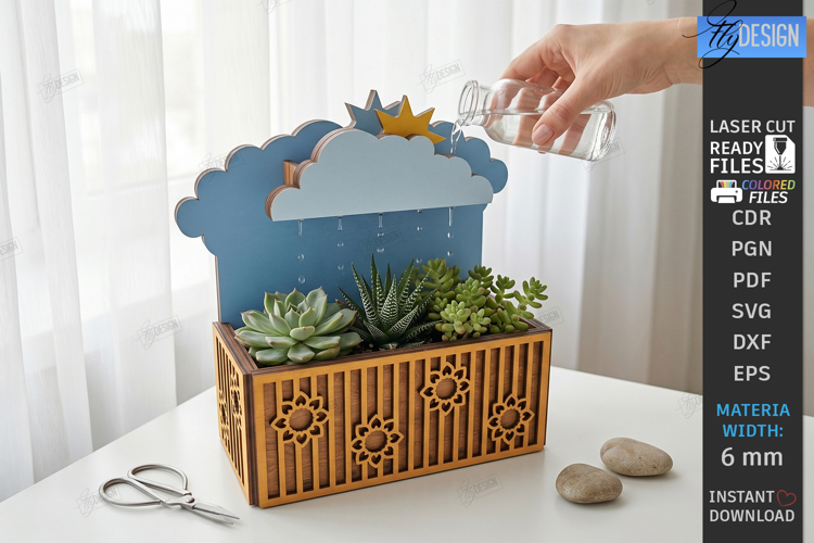 Self Watering Cloud Planter Laser Cut| Garden Decor | Cloud example image 1