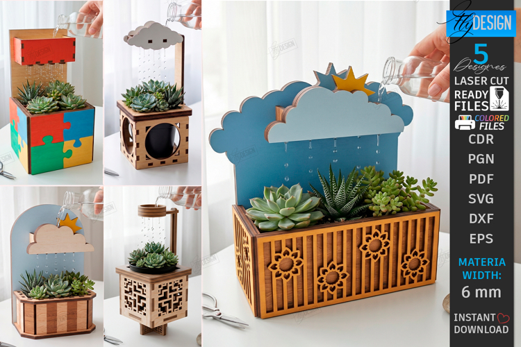 Self Watering Cloud Planter Laser Cut Bundle | Garden Decor