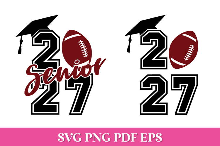 2027 Football Senior SVG File with Graduation Cap