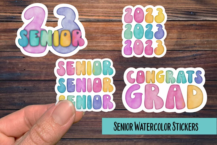 Senior Watercolor PNG Sticker Pack