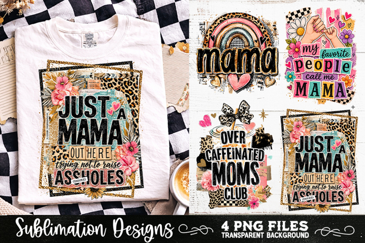 Trendy Mama PNG , Retro Collage Mama 4 Designs Sublimation
