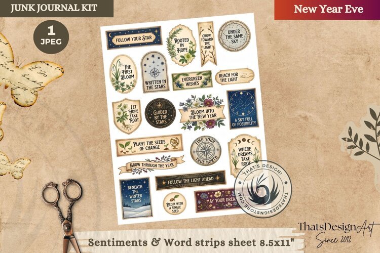 Vintage New Year Junk Journal Page ephemera fussy cut example image 1