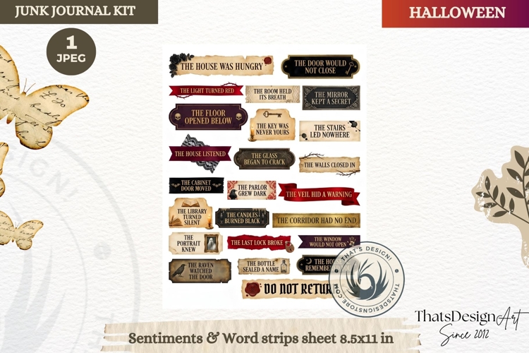 Haunted House Halloween Junk Journal Sentiments Word Strip