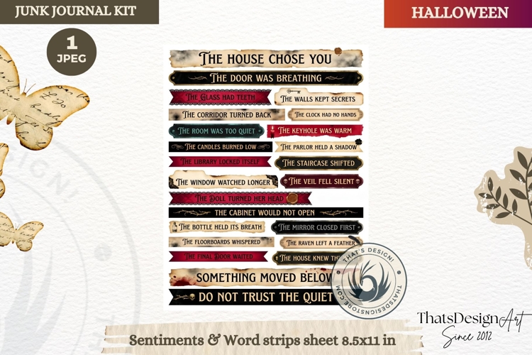 Haunted House Halloween Junk Journal Sentiments Word Strip