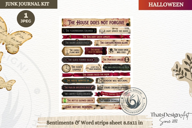 Haunted House Halloween Junk Journal Sentiments Word Strip