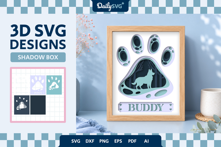 Dog Shadow Box Paw Shepherd 3D SVG