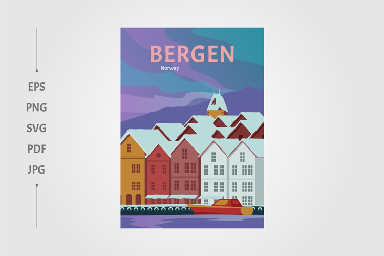 bergen the county on the west coast of Norway vintage poster