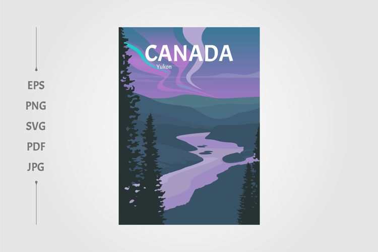 northern lights in yukon canada vintage poster background